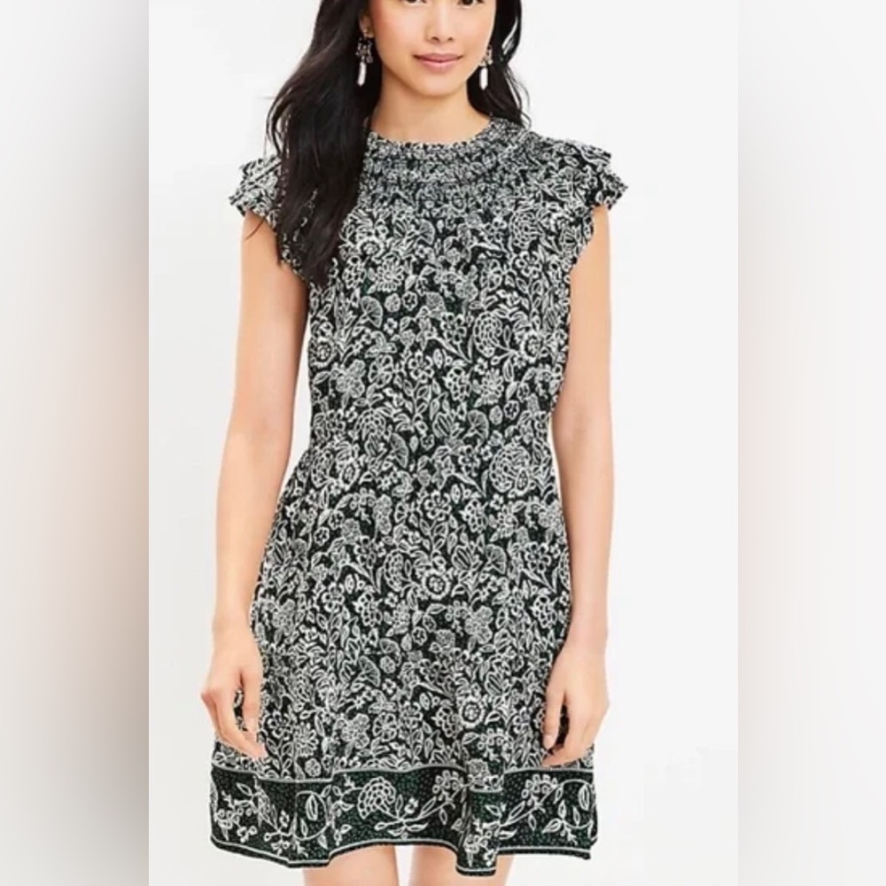 LOFT Floral Smocked Yoke Mini Dress